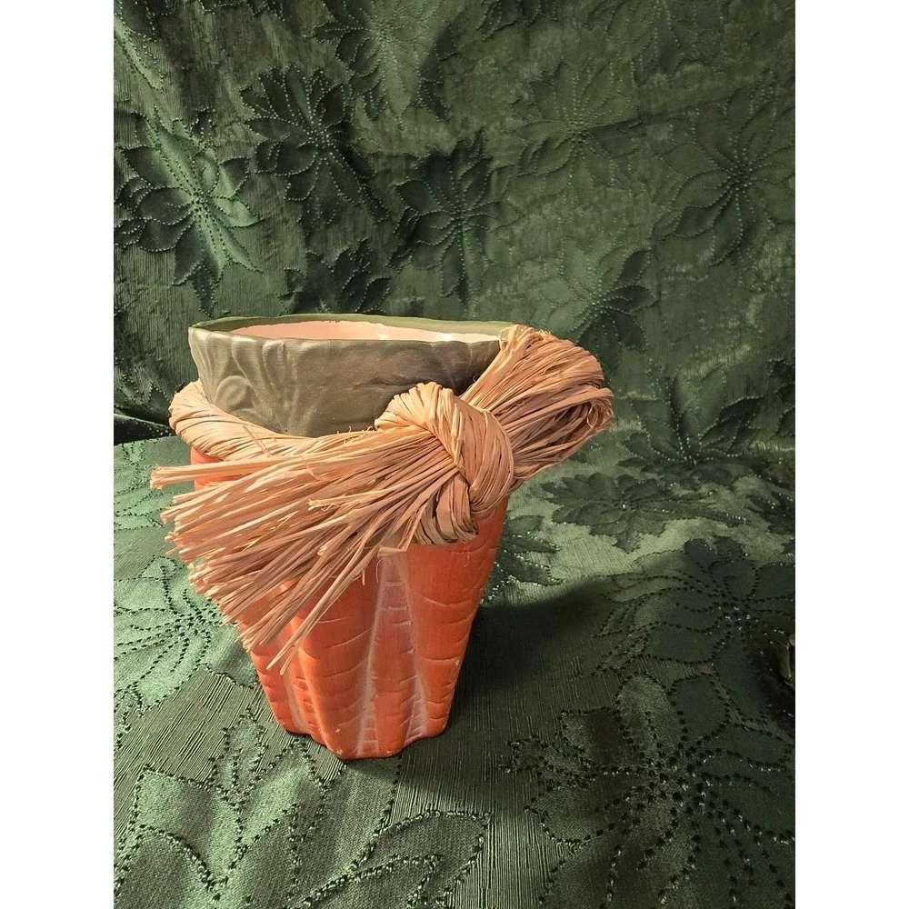 Studio Nova Ceramic Carrot Planter Pot Top Raffia Tie Farmhouse Spring Decor